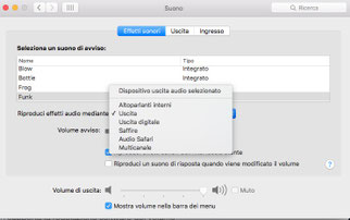 assegnazione uscita efx sonori sistema