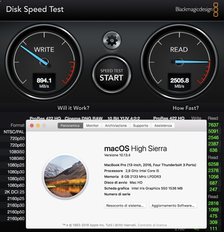 MacBook Pro 2016 - prestazioni del disco interno