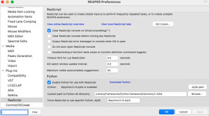 la path di Python in Reaper su Mac